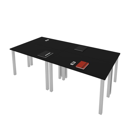 Bestar Bestar Universel Four 48W x 24D Table Desks with Square Metal Legs in black 65900-000018